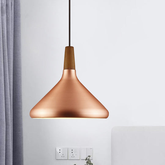 Down Lighting Industrial Restaurant Pendant - 7"/10.5"/16" Width, 1 Head, Flared Aluminum Shade, Rose Gold