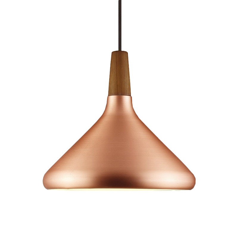 Down Lighting Industrial Restaurant Pendant - 7"/10.5"/16" Width, 1 Head, Flared Aluminum Shade, Rose Gold