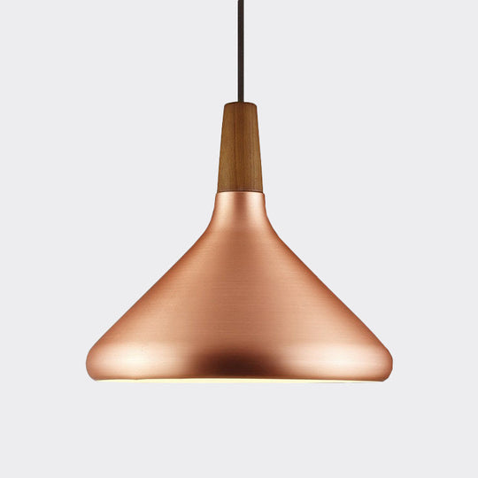 Down Lighting Industrial Restaurant Pendant - 7"/10.5"/16" Width, 1 Head, Flared Aluminum Shade, Rose Gold