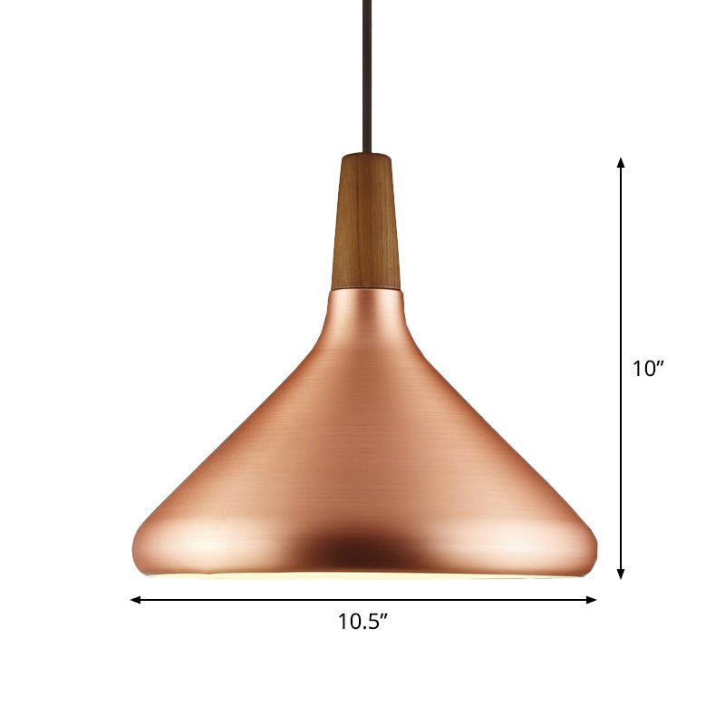 Down Lighting Industrial Restaurant Pendant - 7"/10.5"/16" Width, 1 Head, Flared Aluminum Shade, Rose Gold