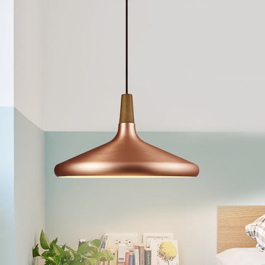 Down Lighting Industrial Restaurant Pendant - 7"/10.5"/16" Width, 1 Head, Flared Aluminum Shade, Rose Gold