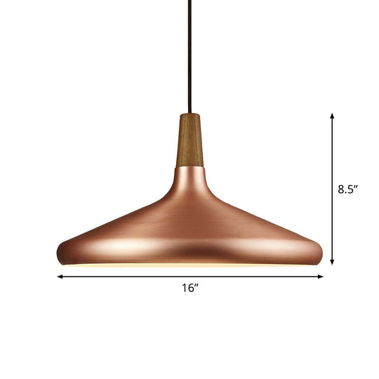 Down Lighting Industrial Restaurant Pendant - 7"/10.5"/16" Width, 1 Head, Flared Aluminum Shade, Rose Gold