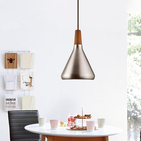 Silver Industrial Cone Ceiling Pendant Light - 1-Light Aluminum Suspension Lamp, 7"/10.5"/16" Wide