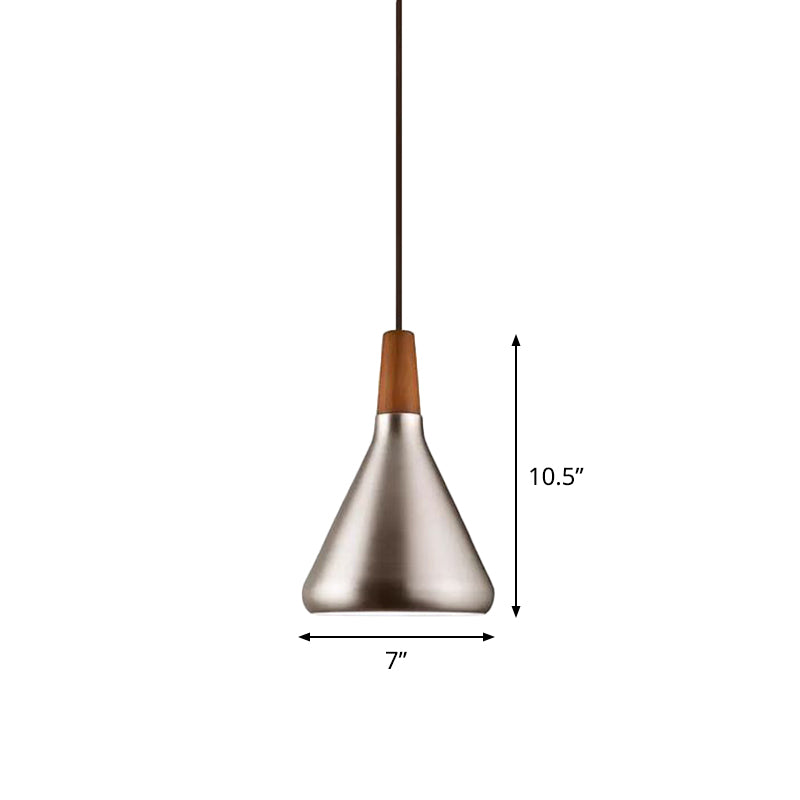 Silver Industrial Cone Ceiling Pendant Light - 1-Light Aluminum Suspension Lamp, 7"/10.5"/16" Wide