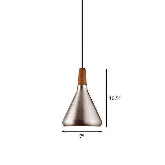 Silver Industrial Cone Ceiling Pendant Light - 1-Light Aluminum Suspension Lamp, 7"/10.5"/16" Wide