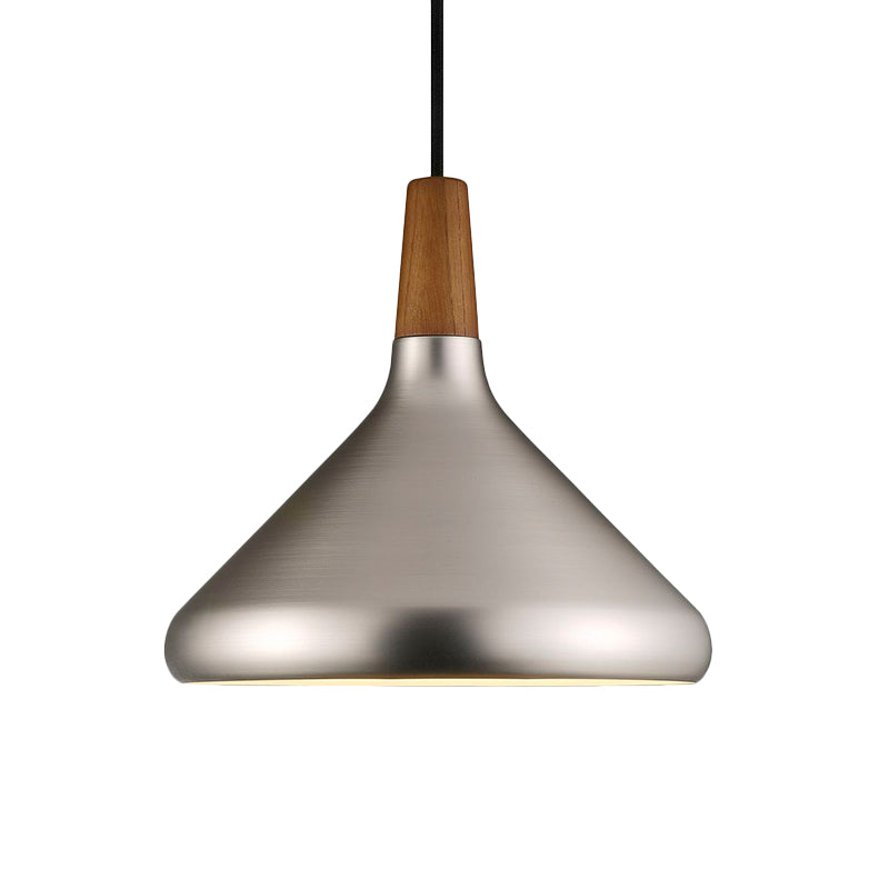 Silver Industrial Cone Ceiling Pendant Light - 1-Light Aluminum Suspension Lamp, 7"/10.5"/16" Wide