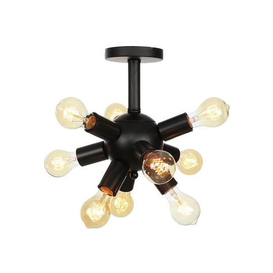 Industrial Metallic Sputnik Semi Flush Light Fixture - Stylish Black Coffee House Flush Mount Lamp with 6/9/12 Bulbs