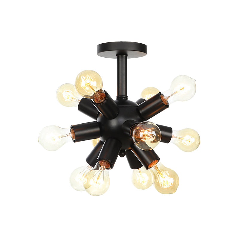 Industrial Metallic Sputnik Semi Flush Light Fixture - Stylish Black Coffee House Flush Mount Lamp with 6/9/12 Bulbs