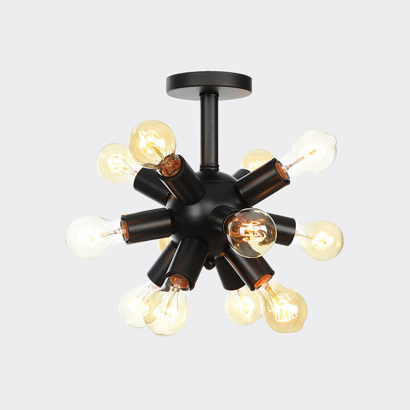 Industrial Metallic Sputnik Semi Flush Light Fixture - Stylish Black Coffee House Flush Mount Lamp with 6/9/12 Bulbs