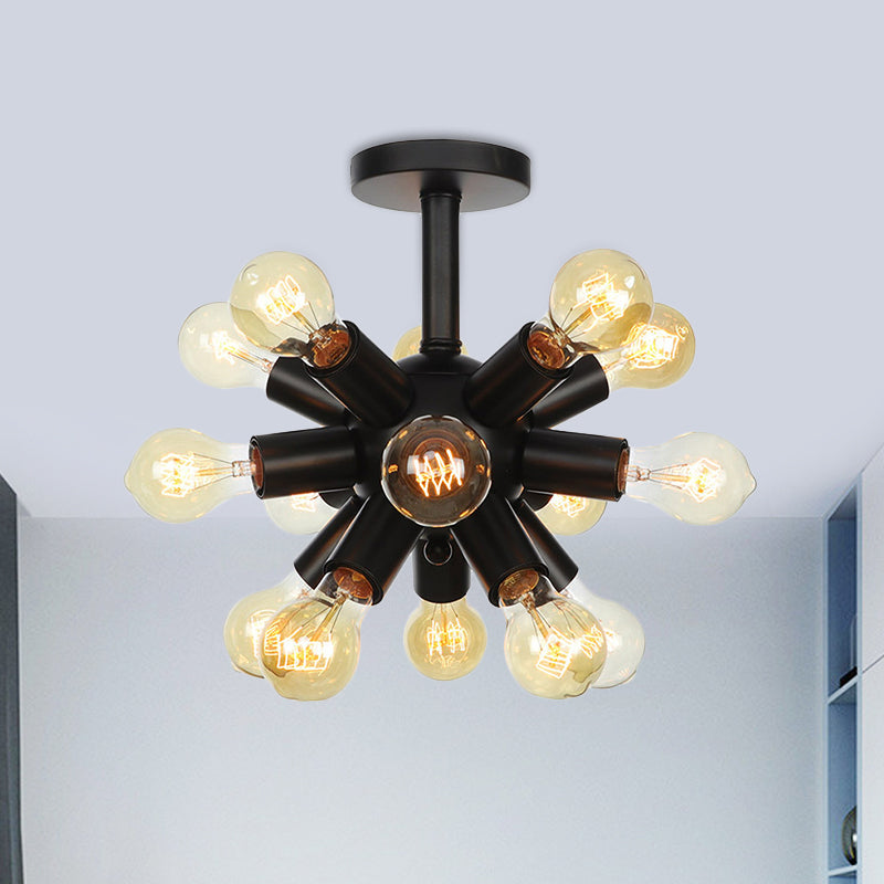 Industrial Metallic Sputnik Semi Flush Light Fixture - Stylish Black Coffee House Flush Mount Lamp with 6/9/12 Bulbs