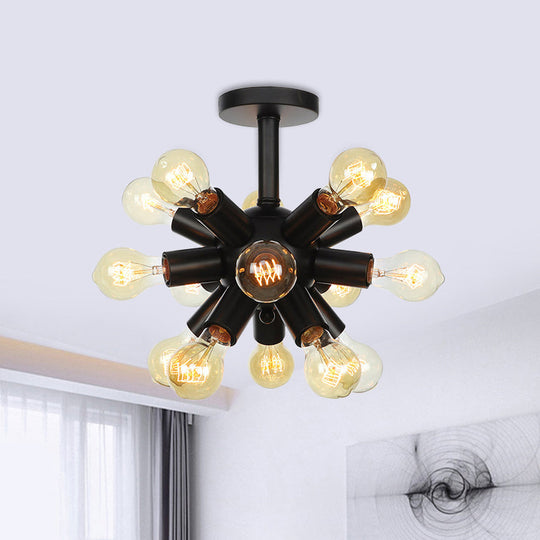 Industrial Metallic Sputnik Semi Flush Light Fixture - Stylish Black Coffee House Flush Mount Lamp with 6/9/12 Bulbs