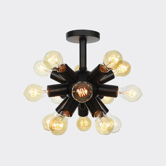 Industrial Metallic Sputnik Semi Flush Light Fixture - Stylish Black Coffee House Flush Mount Lamp with 6/9/12 Bulbs