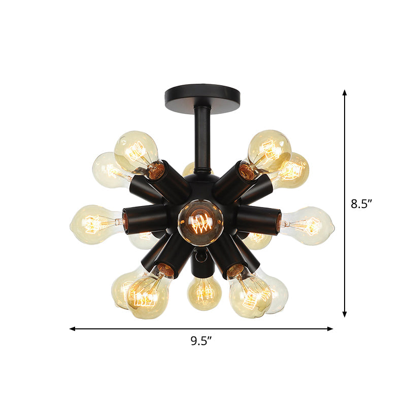 Industrial Metallic Sputnik Semi Flush Light Fixture - Stylish Black Coffee House Flush Mount Lamp with 6/9/12 Bulbs