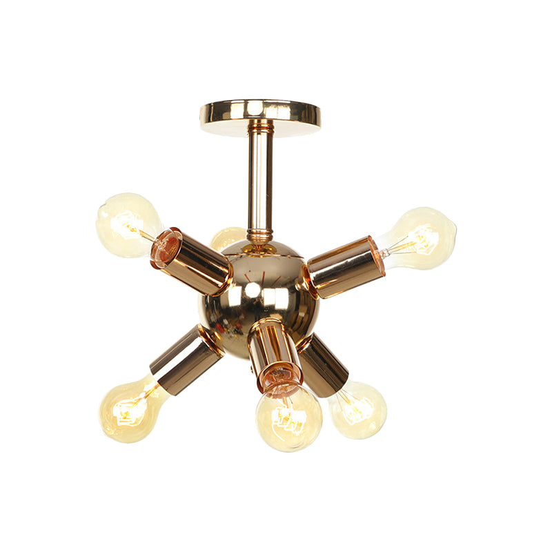 Vintage Semi-Flush Mount Ceiling Lamp with Chrome/Gold Sputnik Design, Available in 6, 9, or 12 Lights for Restaurants and Homes