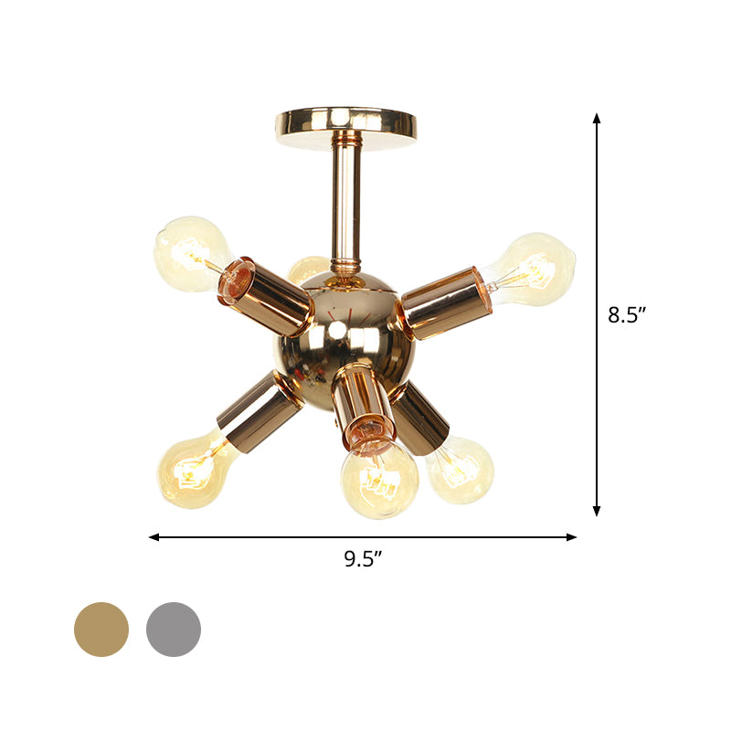 Vintage Semi-Flush Mount Ceiling Lamp with Chrome/Gold Sputnik Design, Available in 6, 9, or 12 Lights for Restaurants and Homes