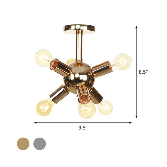 Vintage Semi-Flush Mount Ceiling Lamp With Chrome/Gold Sputnik Design Available In 6 9 Or 12 Lights