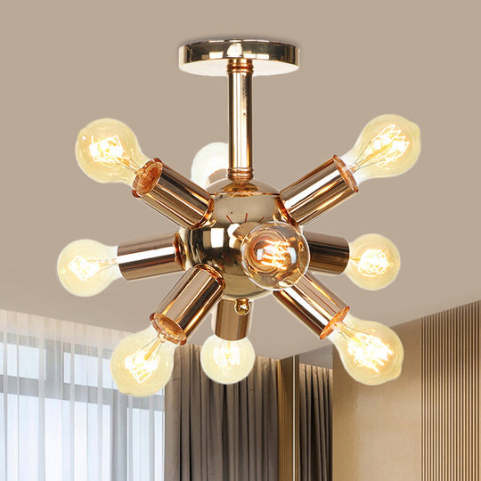 Vintage Semi-Flush Mount Ceiling Lamp with Chrome/Gold Sputnik Design, Available in 6, 9, or 12 Lights for Restaurants and Homes