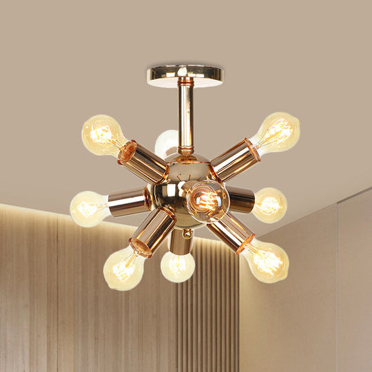 Vintage Semi-Flush Mount Ceiling Lamp With Chrome/Gold Sputnik Design Available In 6 9 Or 12 Lights