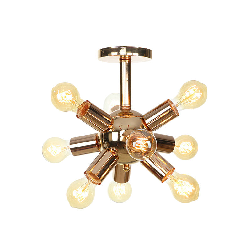 Vintage Semi-Flush Mount Ceiling Lamp with Chrome/Gold Sputnik Design, Available in 6, 9, or 12 Lights for Restaurants and Homes