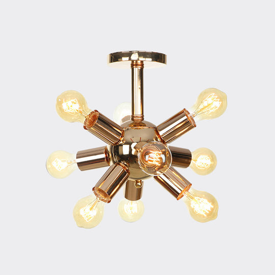 Vintage Semi-Flush Mount Ceiling Lamp with Chrome/Gold Sputnik Design, Available in 6, 9, or 12 Lights for Restaurants and Homes