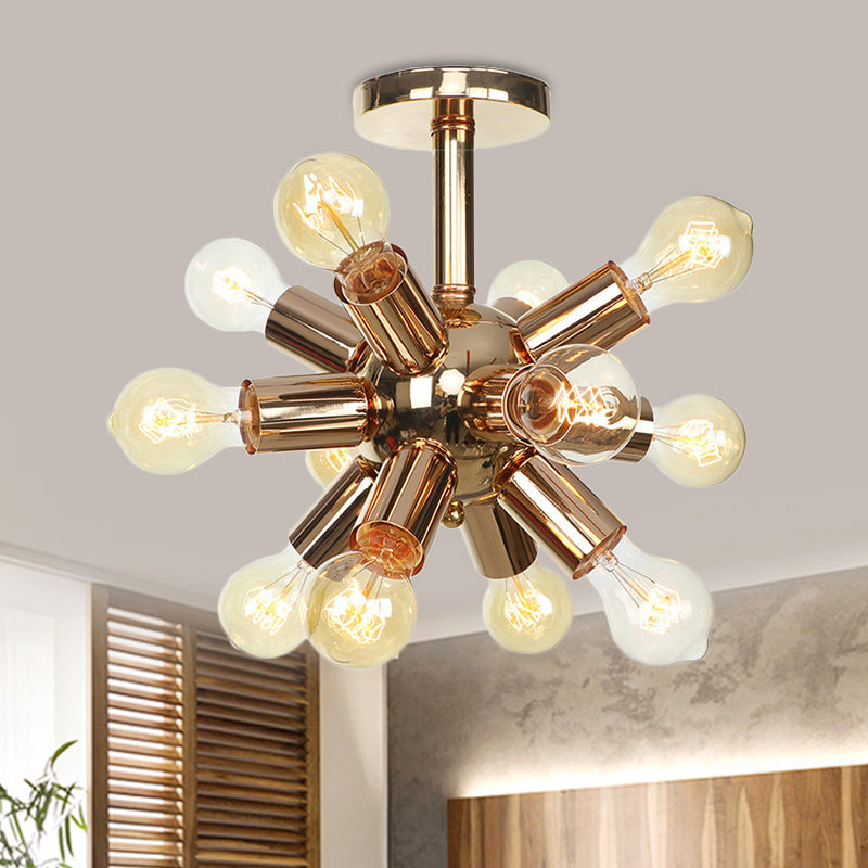 Vintage Semi-Flush Mount Ceiling Lamp With Chrome/Gold Sputnik Design Available In 6 9 Or 12 Lights