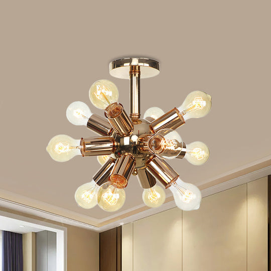 Vintage Semi-Flush Mount Ceiling Lamp with Chrome/Gold Sputnik Design, Available in 6, 9, or 12 Lights for Restaurants and Homes