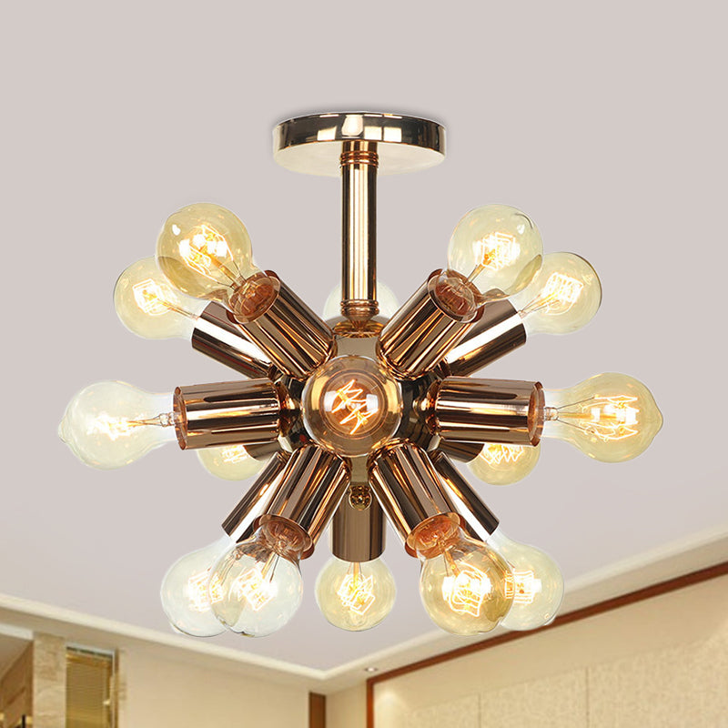 Vintage Semi-Flush Mount Ceiling Lamp with Chrome/Gold Sputnik Design, Available in 6, 9, or 12 Lights for Restaurants and Homes