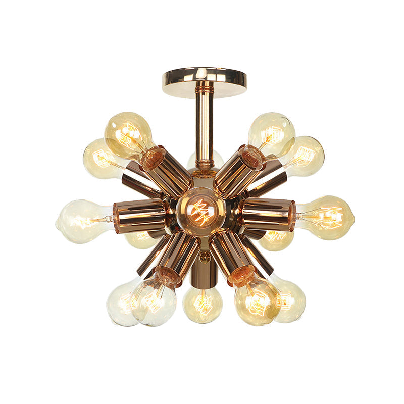 Vintage Semi-Flush Mount Ceiling Lamp with Chrome/Gold Sputnik Design, Available in 6, 9, or 12 Lights for Restaurants and Homes