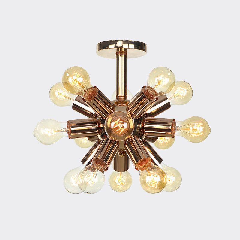 Vintage Semi-Flush Mount Ceiling Lamp with Chrome/Gold Sputnik Design, Available in 6, 9, or 12 Lights for Restaurants and Homes