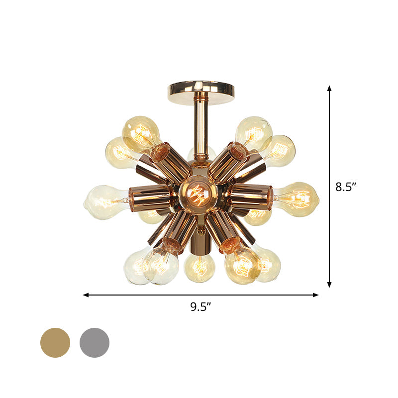 Vintage Semi-Flush Mount Ceiling Lamp with Chrome/Gold Sputnik Design, Available in 6, 9, or 12 Lights for Restaurants and Homes