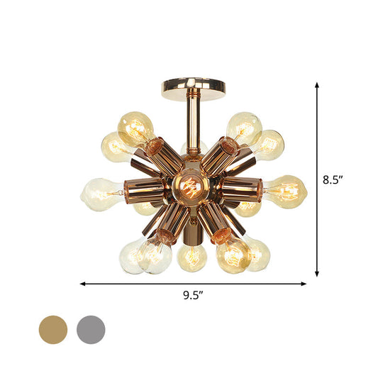 Vintage Semi-Flush Mount Ceiling Lamp with Chrome/Gold Sputnik Design, Available in 6, 9, or 12 Lights for Restaurants and Homes