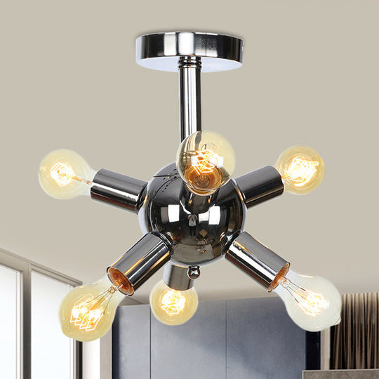 Vintage Semi-Flush Mount Ceiling Lamp with Chrome/Gold Sputnik Design, Available in 6, 9, or 12 Lights for Restaurants and Homes