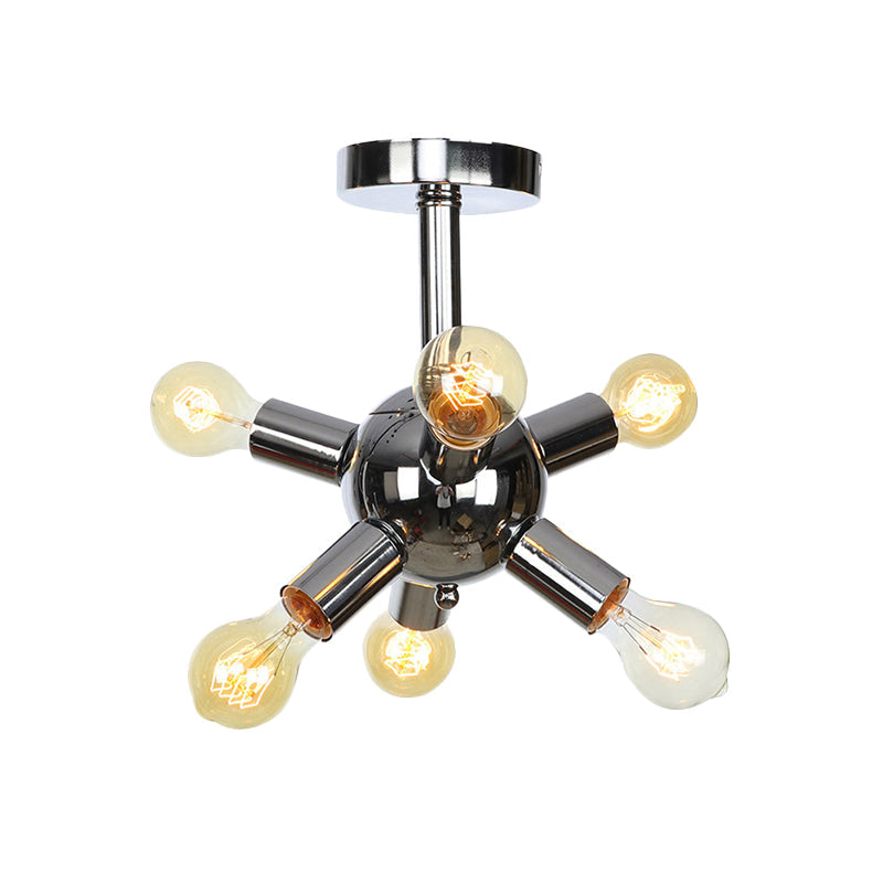 Vintage Semi-Flush Mount Ceiling Lamp with Chrome/Gold Sputnik Design, Available in 6, 9, or 12 Lights for Restaurants and Homes