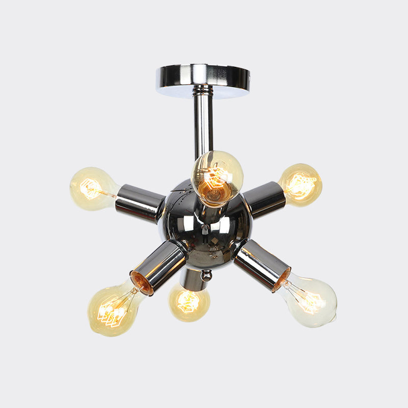 Vintage Semi-Flush Mount Ceiling Lamp with Chrome/Gold Sputnik Design, Available in 6, 9, or 12 Lights for Restaurants and Homes