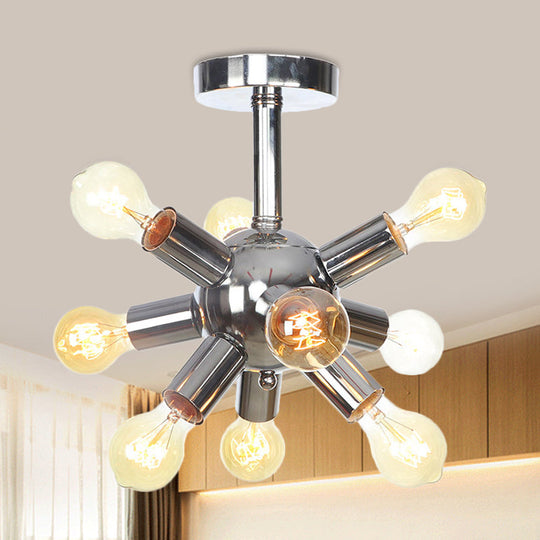 Vintage Semi-Flush Mount Ceiling Lamp with Chrome/Gold Sputnik Design, Available in 6, 9, or 12 Lights for Restaurants and Homes