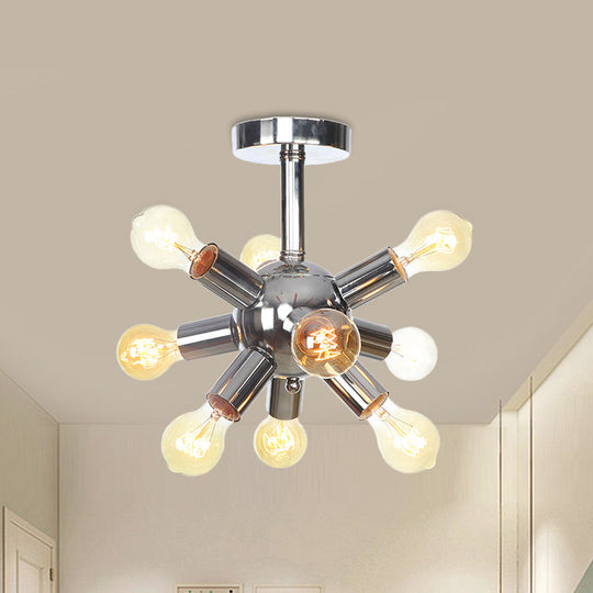 Vintage Semi-Flush Mount Ceiling Lamp with Chrome/Gold Sputnik Design, Available in 6, 9, or 12 Lights for Restaurants and Homes