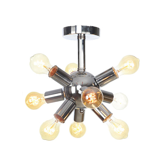 Vintage Semi-Flush Mount Ceiling Lamp with Chrome/Gold Sputnik Design, Available in 6, 9, or 12 Lights for Restaurants and Homes