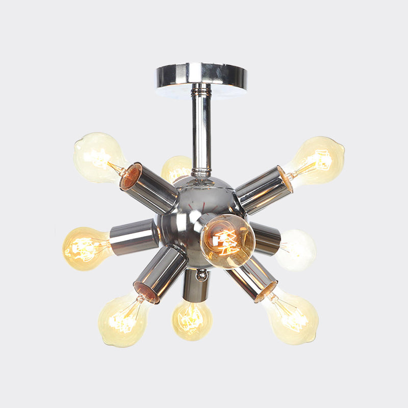 Vintage Semi-Flush Mount Ceiling Lamp With Chrome/Gold Sputnik Design Available In 6 9 Or 12 Lights