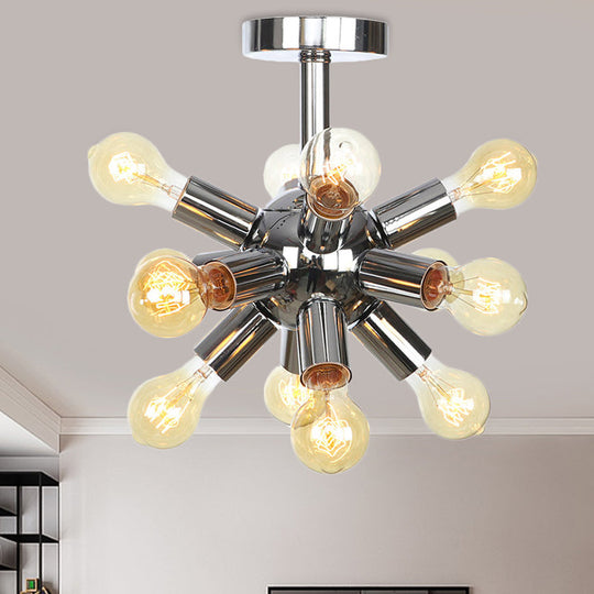 Vintage Semi-Flush Mount Ceiling Lamp with Chrome/Gold Sputnik Design, Available in 6, 9, or 12 Lights for Restaurants and Homes