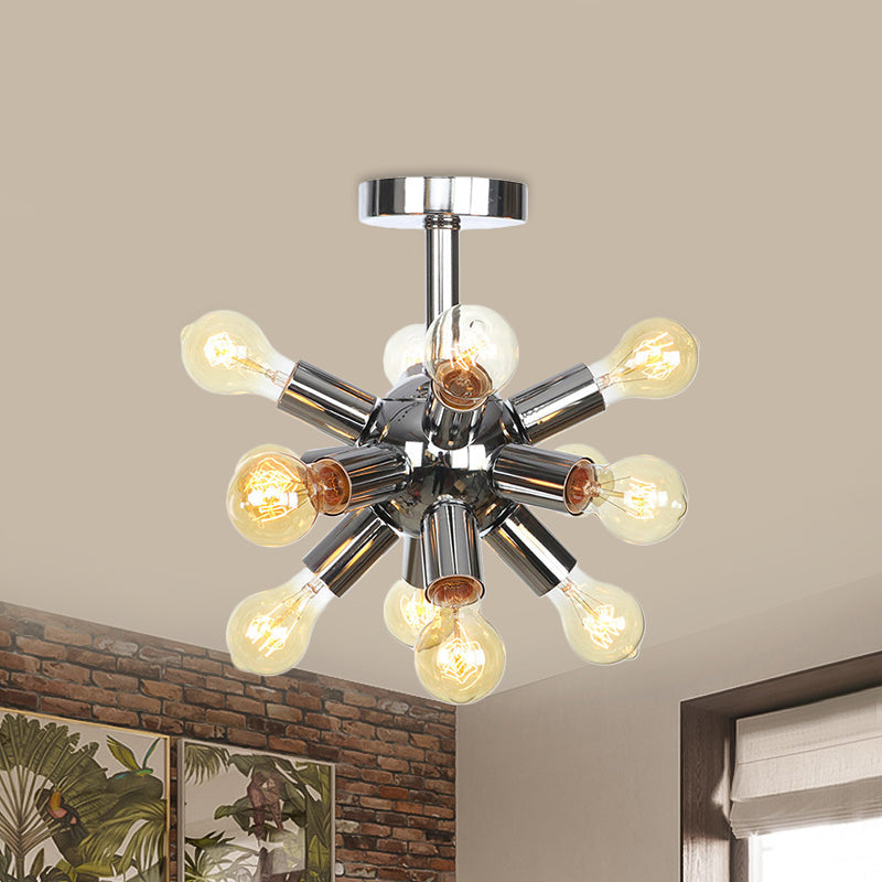 Vintage Semi-Flush Mount Ceiling Lamp with Chrome/Gold Sputnik Design, Available in 6, 9, or 12 Lights for Restaurants and Homes