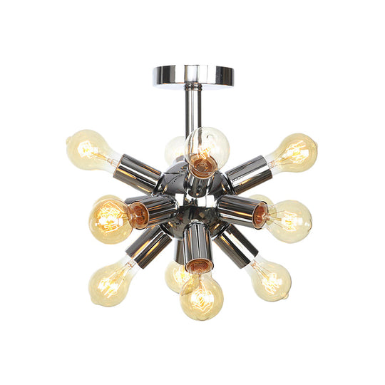 Vintage Semi-Flush Mount Ceiling Lamp with Chrome/Gold Sputnik Design, Available in 6, 9, or 12 Lights for Restaurants and Homes