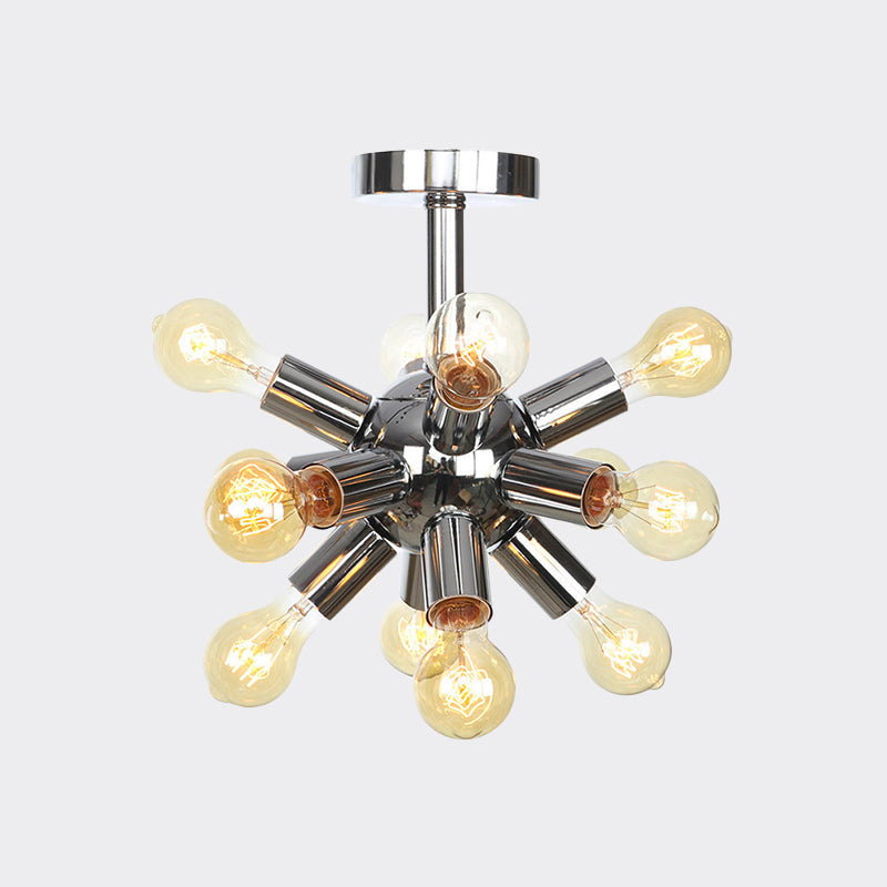 Vintage Semi-Flush Mount Ceiling Lamp with Chrome/Gold Sputnik Design, Available in 6, 9, or 12 Lights for Restaurants and Homes