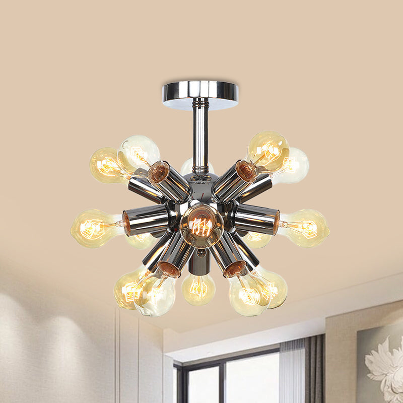 Vintage Semi-Flush Mount Ceiling Lamp with Chrome/Gold Sputnik Design, Available in 6, 9, or 12 Lights for Restaurants and Homes