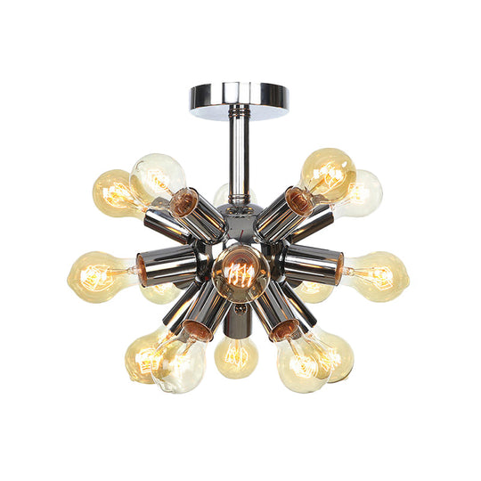 Vintage Semi-Flush Mount Ceiling Lamp with Chrome/Gold Sputnik Design, Available in 6, 9, or 12 Lights for Restaurants and Homes