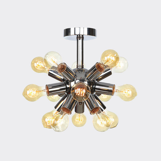 Vintage Semi-Flush Mount Ceiling Lamp with Chrome/Gold Sputnik Design, Available in 6, 9, or 12 Lights for Restaurants and Homes