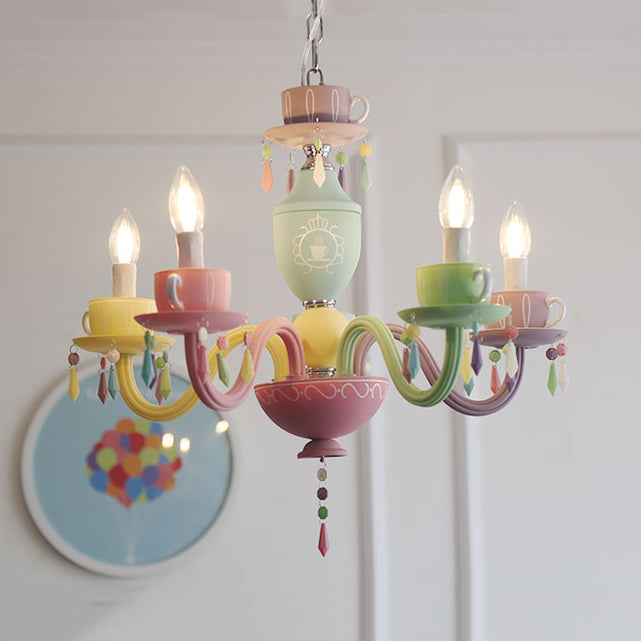 Modern Multicolor Glass Candle Hanging Light Chandelier With Cup Decoration For Kindergarten 5 /