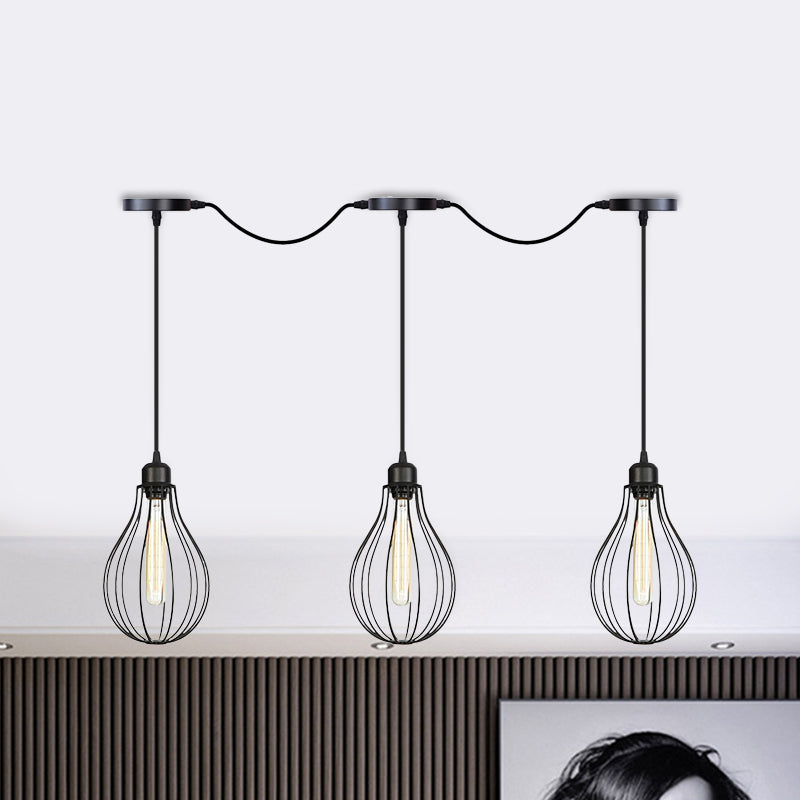 Industrial Pear Cage Pendant Chandelier With 3/5/7 Bulb Multi Light Kit In Black Iron 3 /