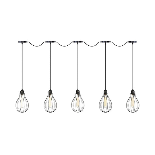 Industrial Cage Pendant Chandelier with Multi-Bulb Kit in Black