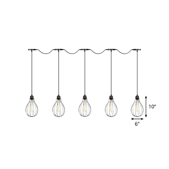 Industrial Pear Cage Pendant Chandelier With 3/5/7 Bulb Multi Light Kit In Black Iron