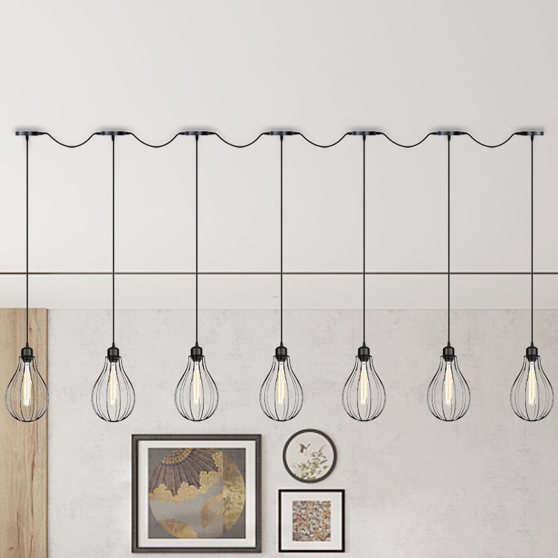 Industrial Cage Pendant Chandelier with Multi-Bulb Kit in Black